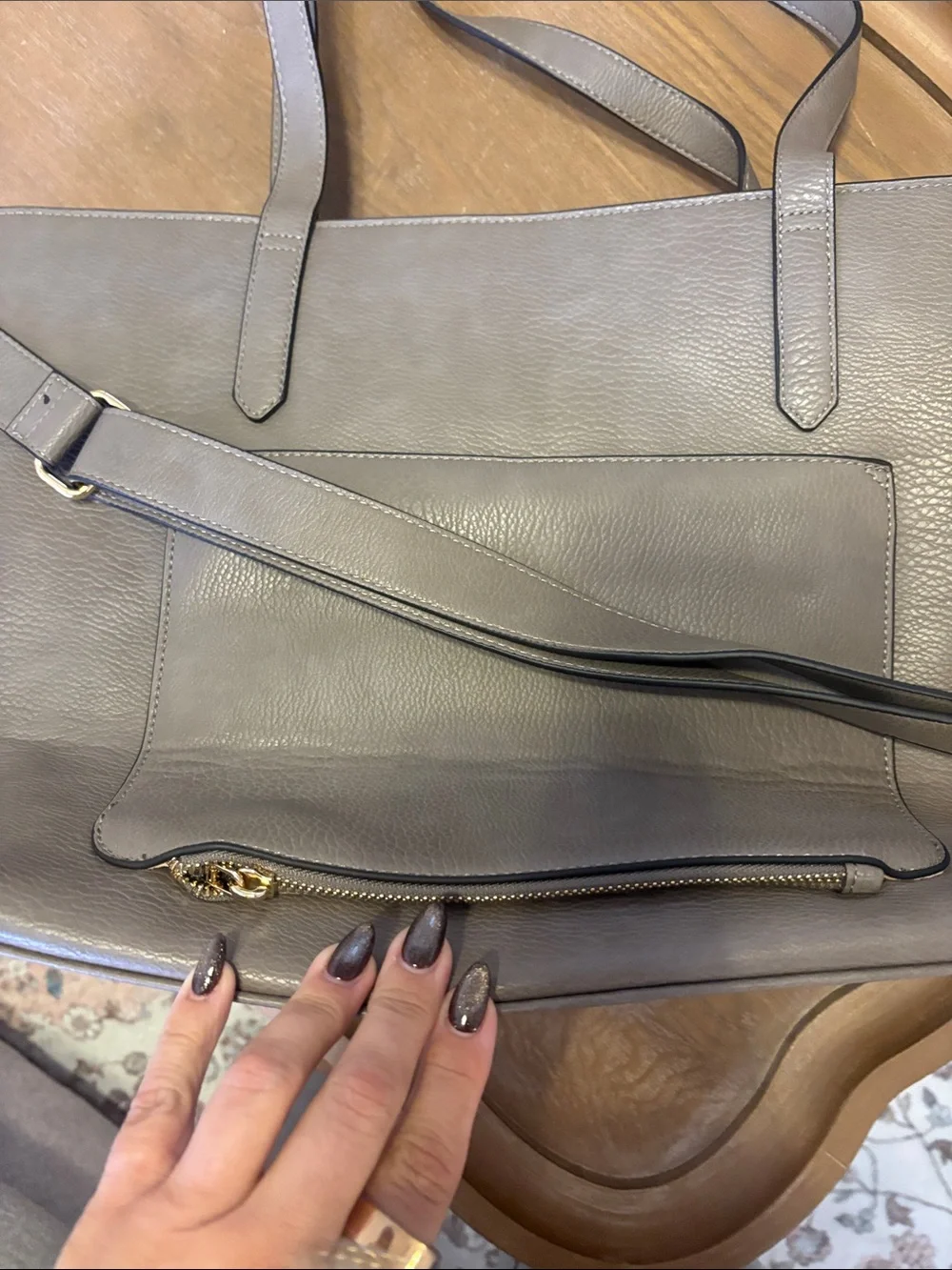 Poppy & Peonies Gray Pebbled Leather Tote with Adjustable Strap